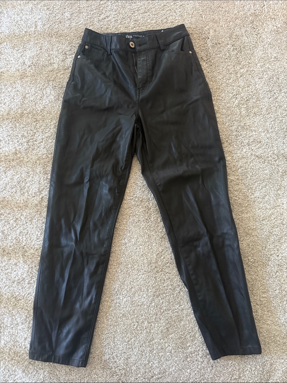 Zara Black Faux Leather Skinny Jeans